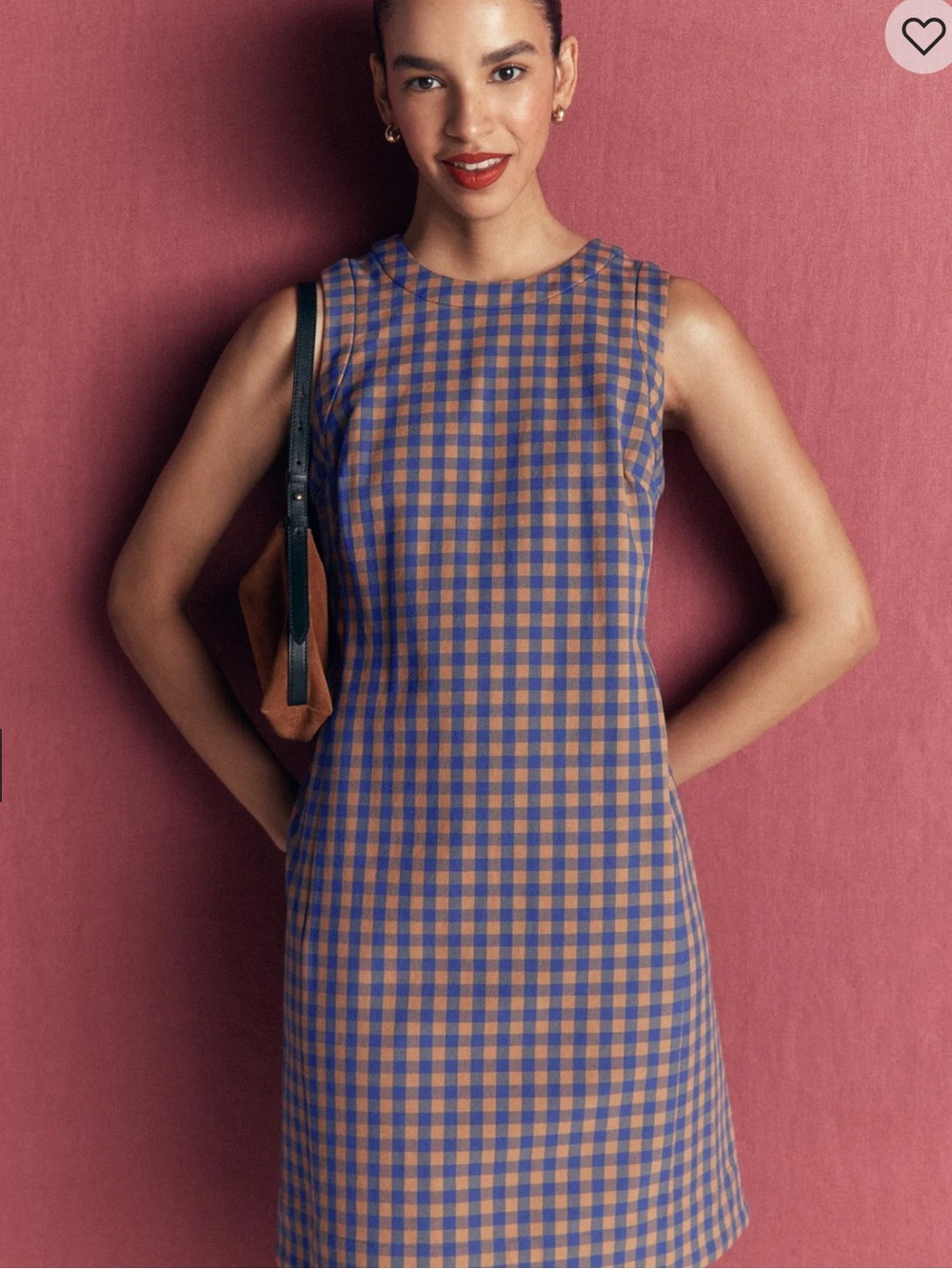 Boden Gingham Shift Dress in Blue and Tan - Picture 3 of 4